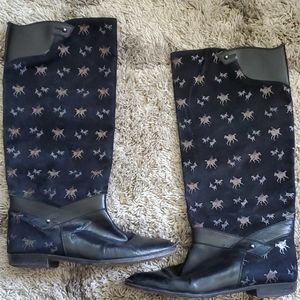 Bally Equestrian Hunting Print (Dogs and Horses) Riding Boots Size 8.5